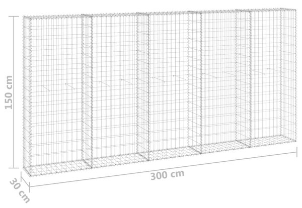 Συρματοκιβώτιο Τοίχος 300x30x150 εκ. Γαλβαν.Χάλυβας + Καλύμματα - Ασήμι