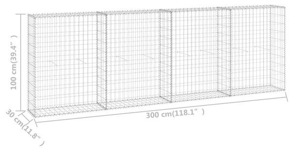 Συρματοκιβώτιο Τοίχος 300x30x100 εκ. Γαλβαν.Χάλυβας + Καλύμματα - Ασήμι