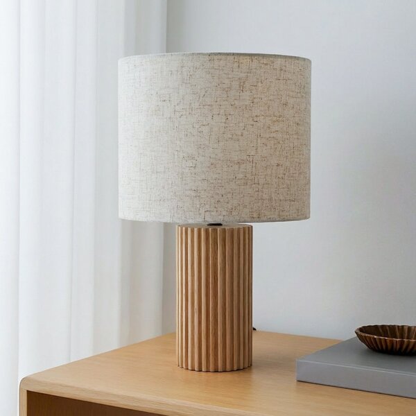 Lindby Επιτραπέζια λάμπα Kimiko, ύψος 38 cm, ξύλο, ύφασμα, Ξύλου, Σαλόνι / τραπεζαρία, Ξύλο, Σκανδιναβικό