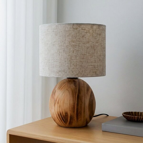 Lindby Επιτραπέζιο φωτιστικό Mayumi, ύψος 31 cm, ξύλο, ύφασμα, Ξύλου, Σαλόνι / τραπεζαρία, Ξύλο, Σκανδιναβικό