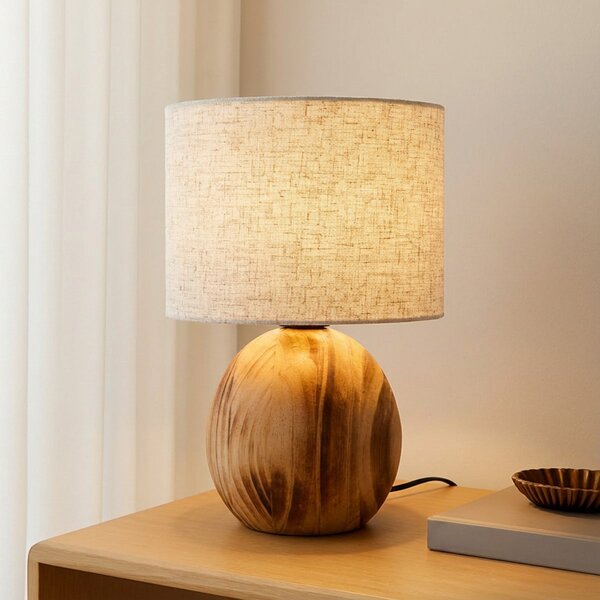 Lindby Επιτραπέζιο φωτιστικό Mayumi, ύψος 31 cm, ξύλο, ύφασμα, Ξύλου, Σαλόνι / τραπεζαρία, Ξύλο, Σκανδιναβικό