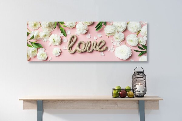 Πίνακας σε καμβά με επιγραφή Love σε ρομαντικό σχέδιο