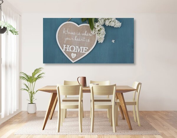 Πίνακας σε καμβά καρδιά με το απόφθεγμα - Home is where your heart is