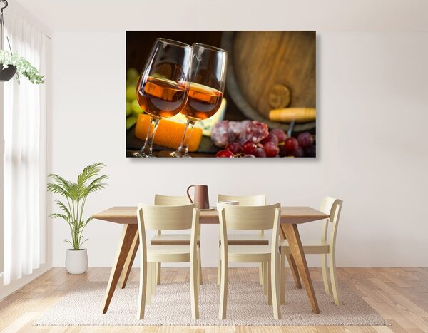Πίνακας σε καμβά δύο ποτήρια ροζέ κρασί