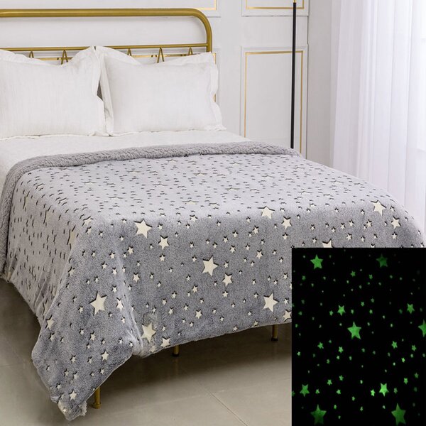 Φωσφοριζέ Κουβέρτα Fleece Μονή Με Γουνάκι (170x220) Silk Fashion Star Γκρι