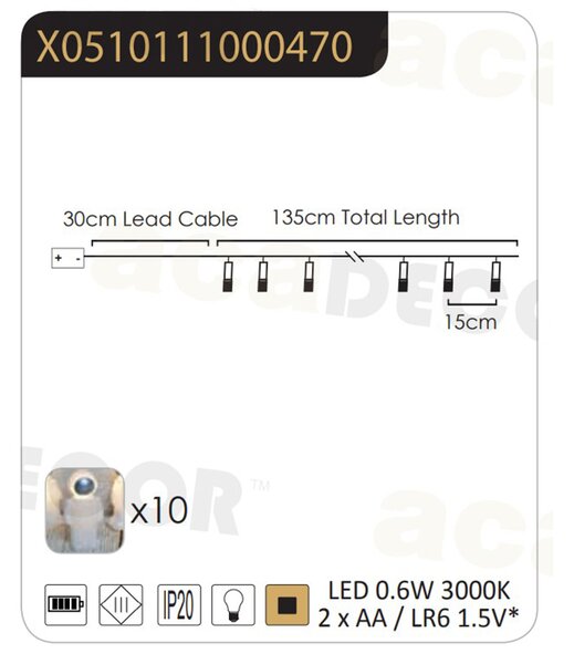 Διακοσμητική Γιρλάντα Μπαταρίας Με 10 LED Φωτάκια Aca X05101110 Spacemen