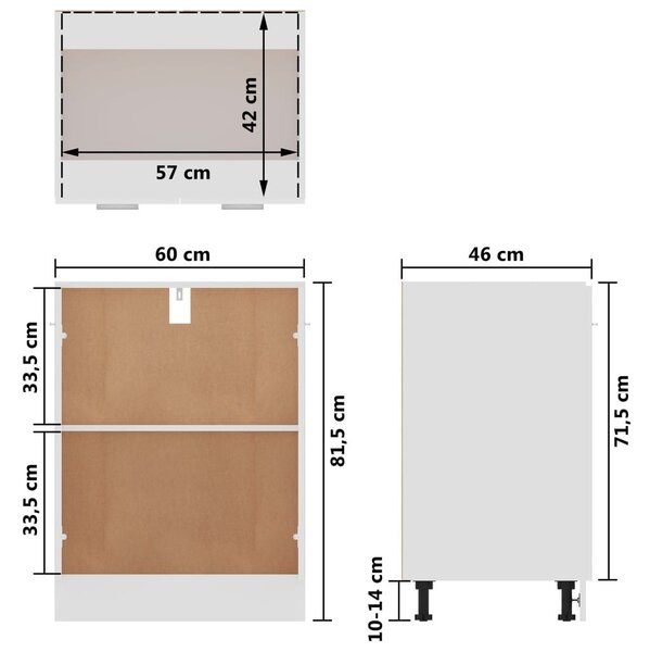 Ντουλάπι Δαπέδου Γυαλιστερό Λευκό 60x46x81,5 εκ. Επεξ. Ξύλο - Λευκό