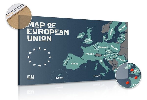 Πίνακας σε φελλό εκπαιδευτικός χάρτης με χώρες της Ευρωπαϊκής Ένωσης