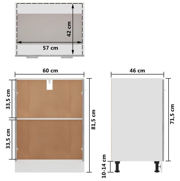 Ντουλάπι Δαπέδου Γκρι Σκυροδέματος 60x46x81,5 εκ. Επεξ. Ξύλο - Γκρι