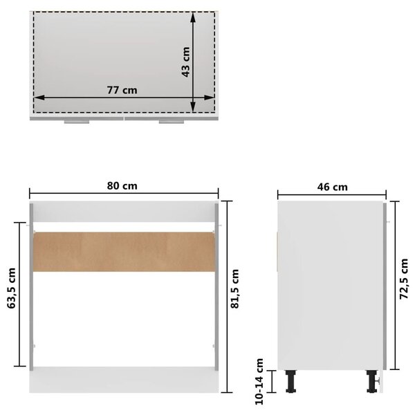 Ντουλάπι Νεροχύτη Γκρι Σκυροδέματος 80x46x81,5 εκ. Επεξ. Ξύλο - Γκρι