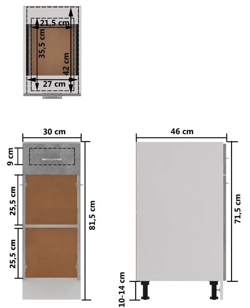 Ντουλάπι με Συρτάρι Γκρι Σκυροδέματος 30x46x81,5 εκ Μοριοσανίδα - Γκρι