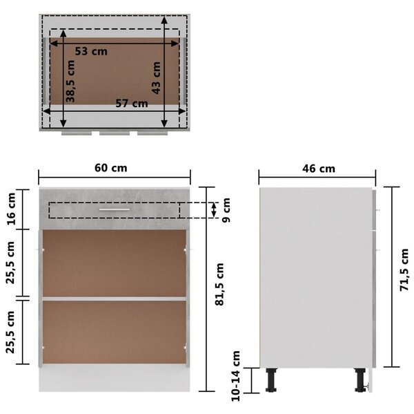 Ντουλάπι με Συρτάρι Γκρι Σκυροδέματος 60x46x81,5 εκ Επεξ. Ξύλο - Γκρι