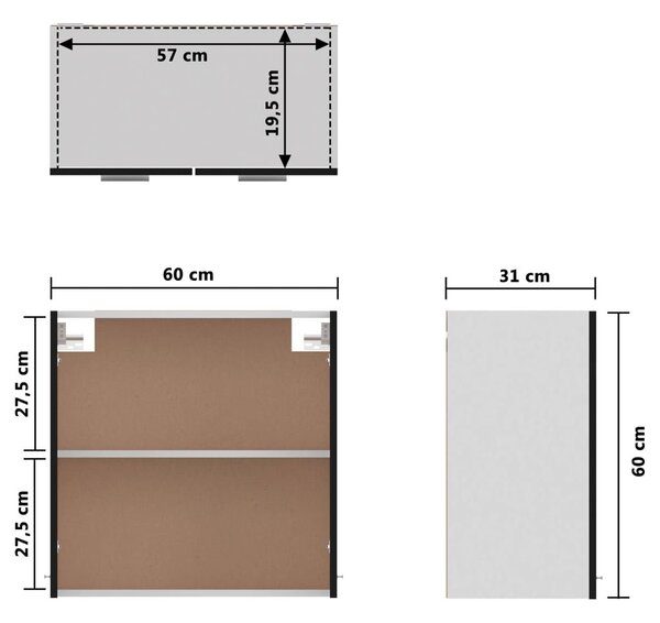 Ντουλάπι Κρεμαστό Μαύρο 60 x 31 x 60 εκ. από Μοριοσανίδα - Μαύρο