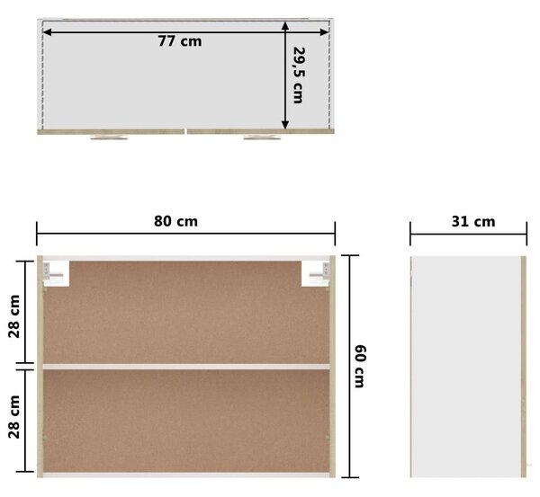 Ντουλάπι Κρεμαστό Sonoma Δρυς 80 x 31 x 60 εκ. από Μοριοσανίδα - Καφέ