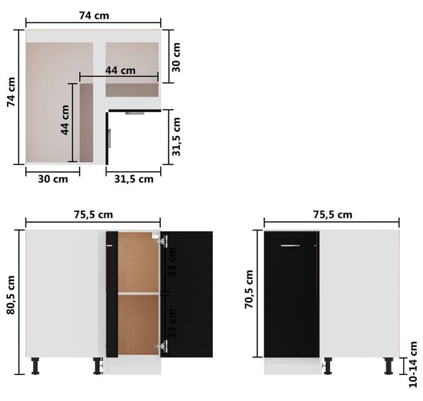 Ντουλάπι Δαπέδου Γωνιακό Μαύρο 75,5x75,5x81,5 εκ. Επεξ. Ξύλο - Μαύρο