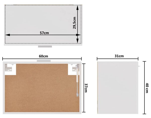 Ντουλάπι Κρεμαστό Γυαλιστερό Λευκό 60x31x40 εκ. Μοριοσανίδα - Λευκό