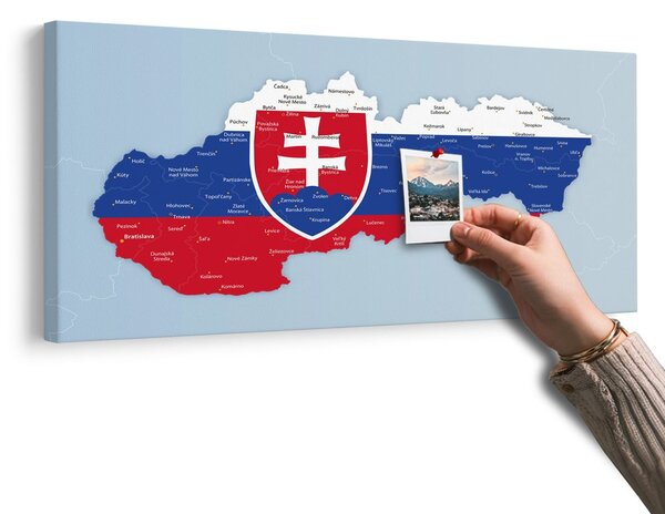 Πίνακας σε φελλό χάρτης της Σλοβακίας με το εθνόσημο και γειτονικές χώρες