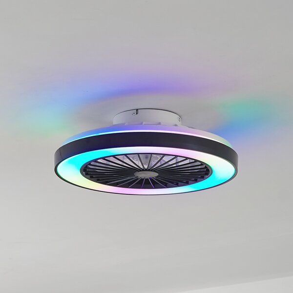 Lindby Ανεμιστήρας οροφής LED Teleo, Ø48 cm, μαύρο, DC, Tuya, ρυθμιζόμενος, Μαύρο, Σαλόνι / τραπεζαρία, Πλαστικό, σύγχρονο