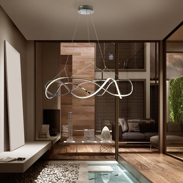 Schuller Valencia LED κρεμαστό φωτιστικό Molly, triac dimmable, Ø 100 cm, χρώμιο, ρυθμιζόμενος, Μεταλλικό, Σαλόνι / τραπεζαρία, Μέταλλο