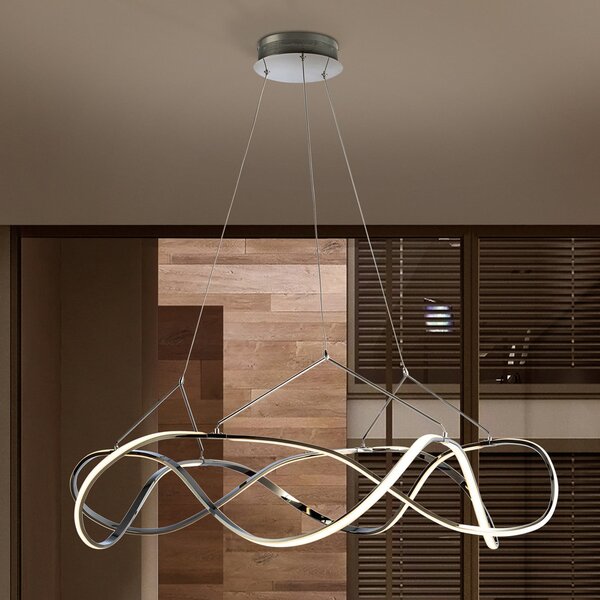 Schuller Valencia LED κρεμαστό φωτιστικό Molly, triac dimmable, Ø 100 cm, χρώμιο, ρυθμιζόμενος, Μεταλλικό, Σαλόνι / τραπεζαρία, Μέταλλο