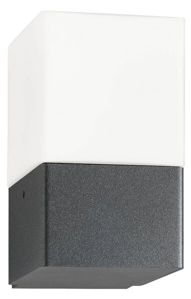LCD Εξωτερικός φωτιστικός τοίχου Linus, γραφίτη, ανοξείδωτο ατσάλι, γυαλί Opal, E27, ρυθμιζόμενος, Μαύρο, Ανοξείδωτος χάλυβας, σύγχρονο