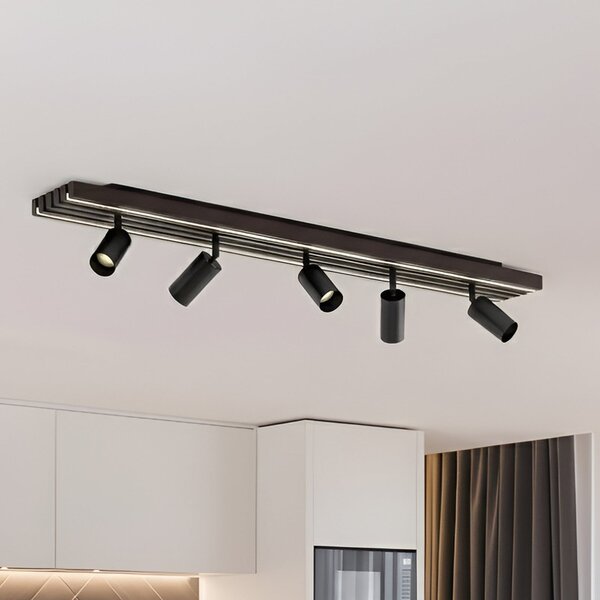 Lucande LED-Deckenstrahler Tiron, 5-flg., 100 cm, δρυς, ρυθμιζόμενος, Ξύλου, Σαλόνι / τραπεζαρία, Ξύλο, σύγχρονο