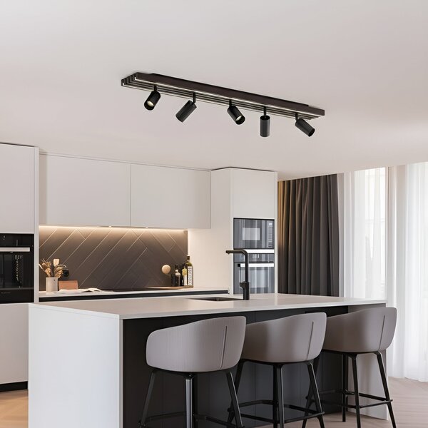 Lucande LED-Deckenstrahler Tiron, 5-flg., 100 cm, δρυς, ρυθμιζόμενος, Ξύλου, Σαλόνι / τραπεζαρία, Ξύλο, σύγχρονο