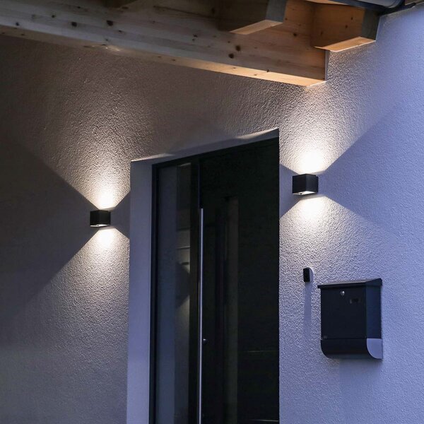 DOTLUX Εξωτερικό φωτιστικό τοίχου LED BEAMO, ανθρακί, 12 cm, πάνω/κάτω, Μαύρο, Αλουμίνιο, σύγχρονο, Πρίζα τοίχου πάνω/κάτω
