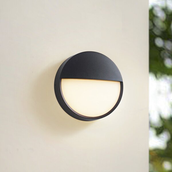 Arcchio LED εξωτερικός φωτισμός τοίχου Gravo, Ø 25 cm, μαύρος, IP65, Μαύρο, Μέταλλο, σύγχρονο