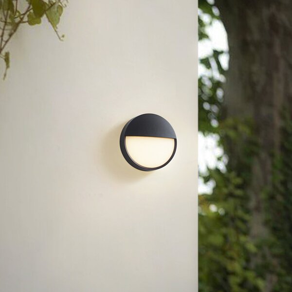 Arcchio LED εξωτερικός φωτισμός τοίχου Gravo, Ø 25 cm, μαύρος, IP65, Μαύρο, Μέταλλο, σύγχρονο