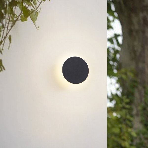 Arcchio LED εξωτερικός φωτισμός τοίχου Gravo, Ø 16 cm, μαύρος, IP65, ρυθμιζόμενος, Μαύρο, Μέταλλο, σύγχρονο