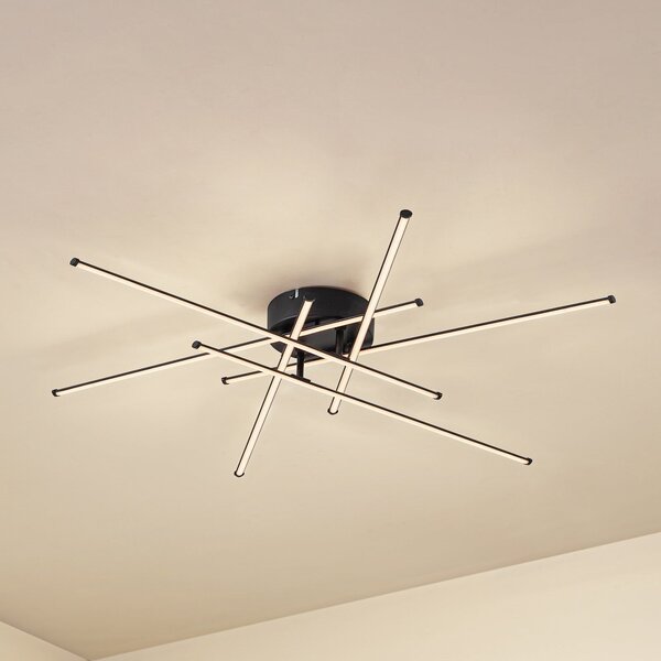 Lindby LED οροφής Elviano, Ø 80 cm, μαύρο, 3.000 K, Μαύρο, Σαλόνι / τραπεζαρία, Αλουμίνιο, σύγχρονο