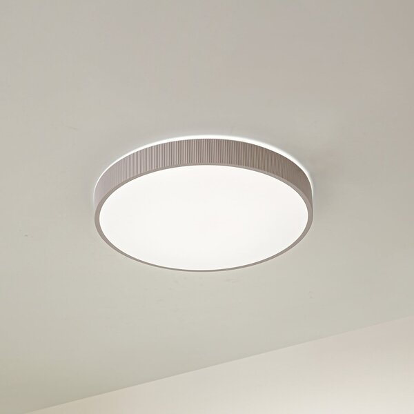 Lindby Φωτιστικό οροφής LED Zylo, γκρι-καφέ, Ø49 cm, ρυθμιζόμενη θερμοκρασία, ρυθμιζόμενος, Μπεζ, Σαλόνι / τραπεζαρία, Πλαστικό