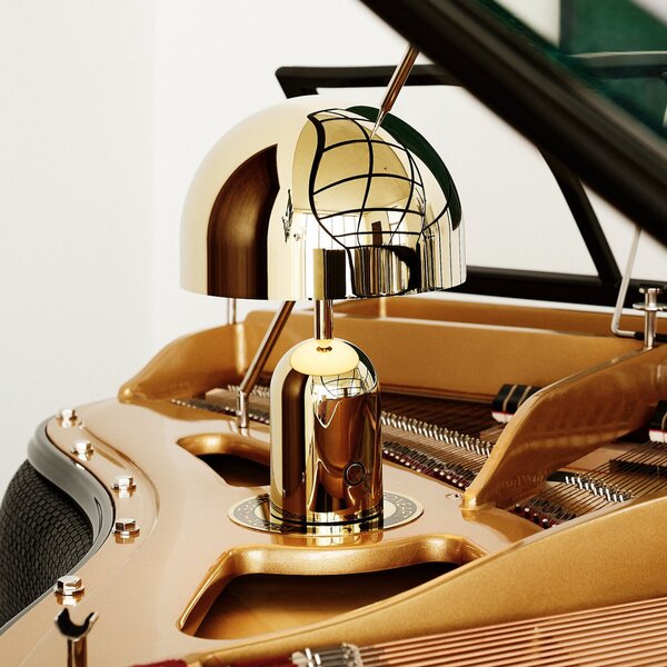 Tom Dixon Φορητή επιτραπέζια λάμπα BELL PORTABLE, χρυσή, 28 cm IP44, ρυθμιζόμενος, Χρυσό / Ορείχαλκου, Σαλόνι / τραπεζαρία, Πλαστικό, σχεδιασμός