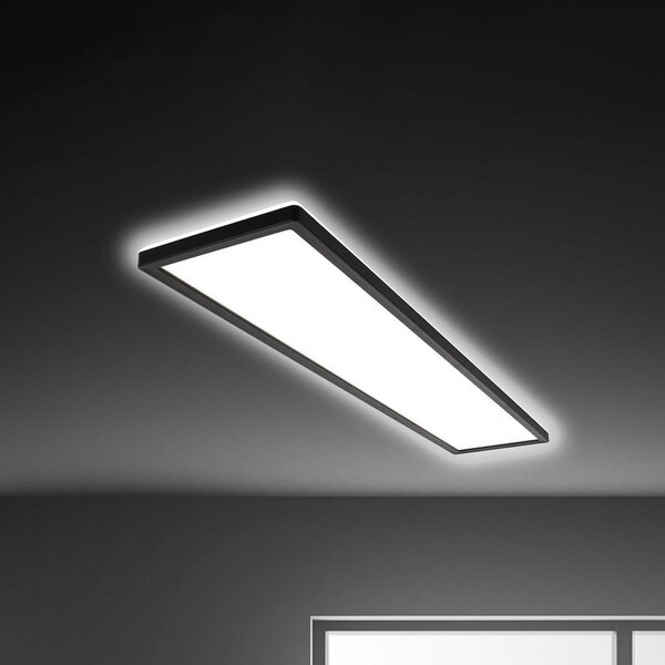 Briloner Φωτιστικό οροφής LED Tava, μαύρο, πλαστικό, 98cm, οπίσθιος φωτισμός, Μαύρο, Σαλόνι / τραπεζαρία, Πλαστικό, σύγχρονο