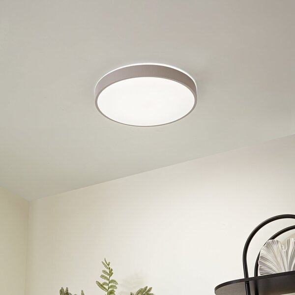 Lindby Φωτιστικό οροφής LED Zylo, γκρι-καφέ, Ø49 cm, ρυθμιζόμενη θερμοκρασία, ρυθμιζόμενος, Μπεζ, Σαλόνι / τραπεζαρία, Πλαστικό