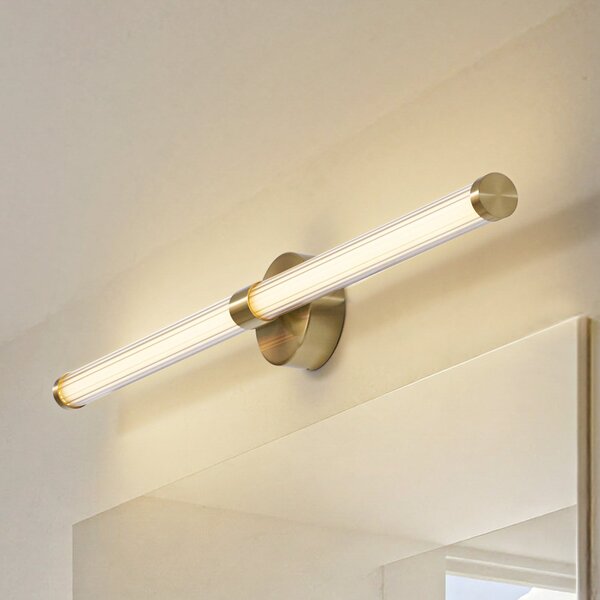 Lucande LED απλίκα Melisa, χρυσό, 90 cm, CCT, IP44, Χρυσό / Ορείχαλκου, Μπάνιο, Γυαλί, σύγχρονο