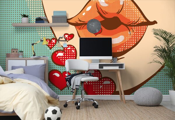 Αυτοκόλλητη ταπετσαρία pop art φιλί γεμάτο αγάπη