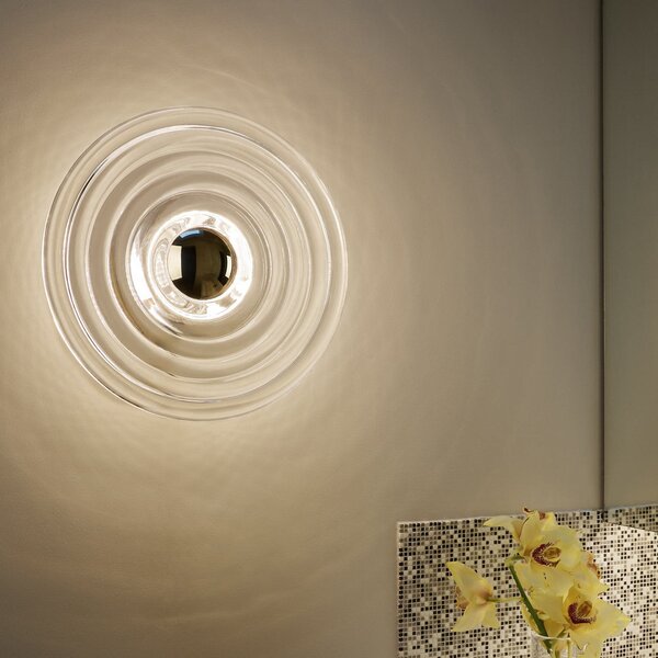 Tom Dixon LED απλίκι τοίχου Press Mini, διαφανές, 21 cm, IP55, ρυθμιζόμενος, Διαφανές, Γυαλί, σχεδιασμός
