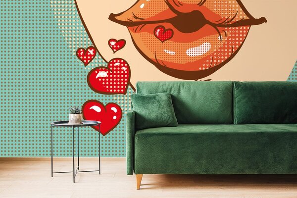 Αυτοκόλλητη ταπετσαρία pop art φιλί γεμάτο αγάπη