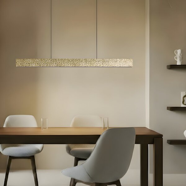 Lucande LED κρεμαστό φωτιστικό Nivara, 117 cm, χρυσό, μέταλλο, Χρυσό / Ορείχαλκου, Σαλόνι / τραπεζαρία, Μέταλλο, σύγχρονο
