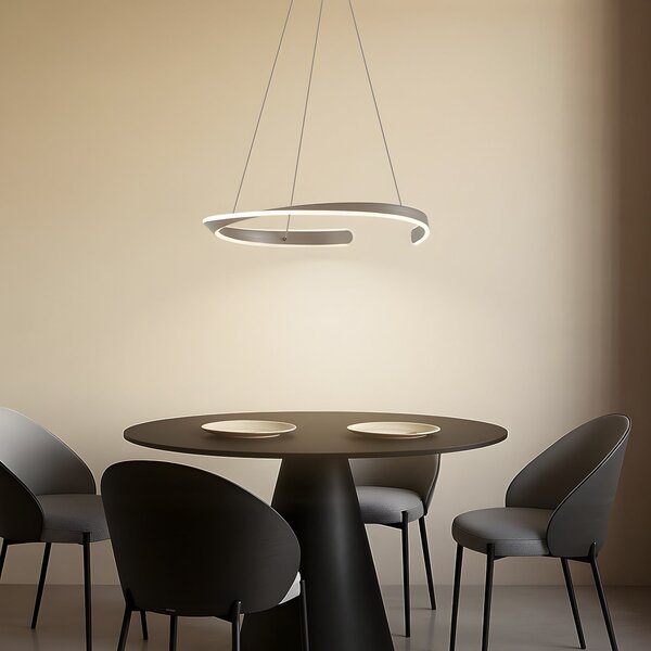Lucande LED κρεμαστό φωτιστικό Eloura, ασημί, Ø58cm, μέταλλο, CCT, Μεταλλικό, Σαλόνι / τραπεζαρία, Μέταλλο, σύγχρονο