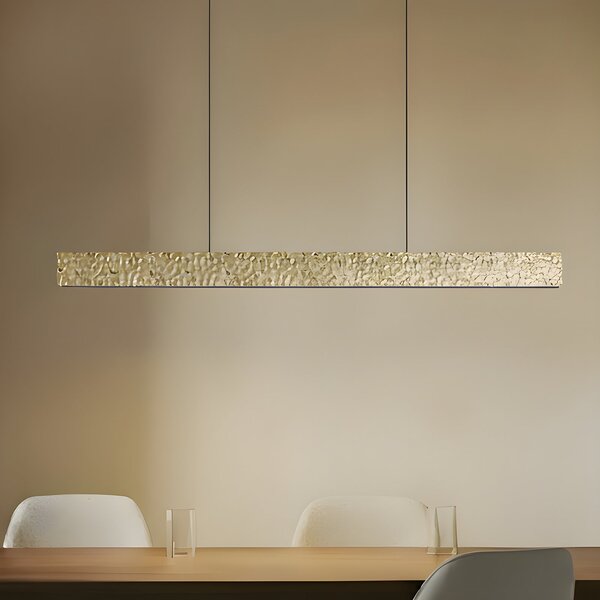Lucande LED κρεμαστό φωτιστικό Nivara, 117 cm, χρυσό, μέταλλο, Χρυσό / Ορείχαλκου, Σαλόνι / τραπεζαρία, Μέταλλο, σύγχρονο