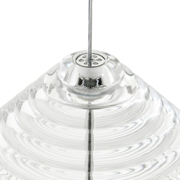 Tom Dixon LED κρεμαστή λάμπα Press Cone, διαφανής, Ø 34 cm, 927, ρυθμιζόμενος, Διαφανές, Σαλόνι / τραπεζαρία, Γυαλί, σχεδιασμός