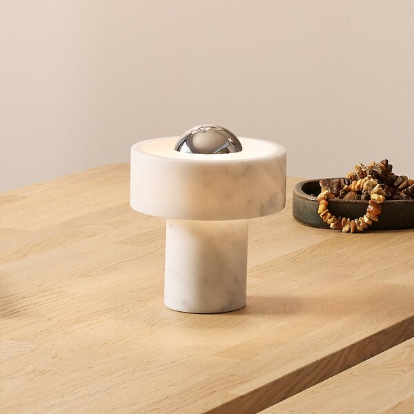 Tom Dixon LED φορητή επιτραπέζια λάμπα Stone, ασημί, 19 cm, ρυθμιζόμενος, Σαλόνι / τραπεζαρία, Μάρμαρο, σχεδιασμός
