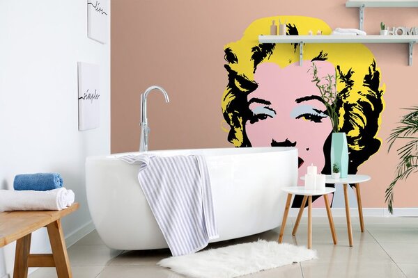 Αυτοκόλλητη ταπετσαρία pop art Marilyn Monroe σε καφέ φόντο