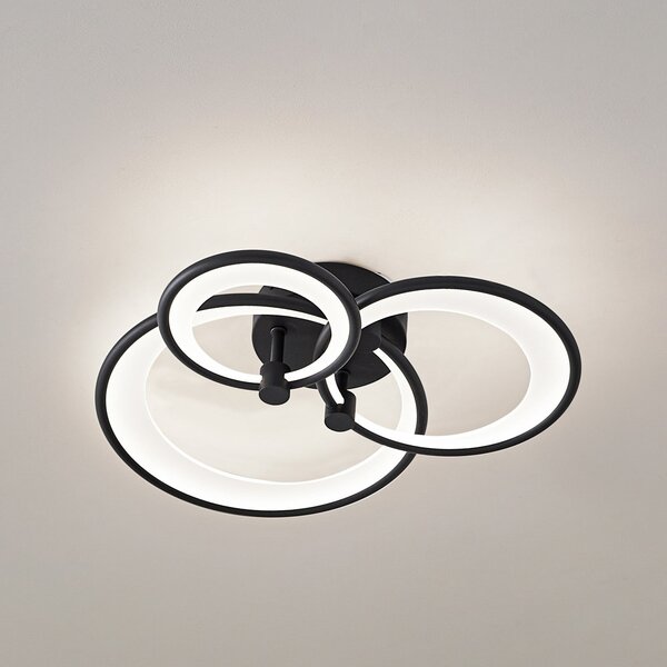 Lindby LED φωτιστικό οροφής Sorma, μαύρο, CCT, ρυθμιζόμενο, ρυθμιζόμενος, Μαύρο, Σαλόνι / τραπεζαρία, Μέταλλο, σύγχρονο