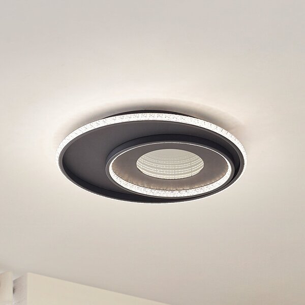 Lindby LED οροφής Inessa, Ø 51cm, μαύρο, CCT, ρυθμιζόμενο, ρυθμιζόμενος, Μαύρο, Σαλόνι / τραπεζαρία, Μέταλλο, σύγχρονο