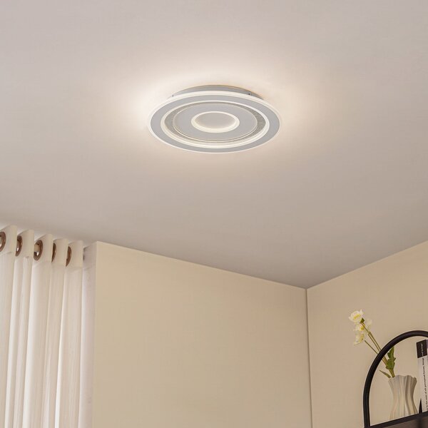Lindby LED οροφής Lorvik, Ø 40 cm, λευκό, CCT, ρυθμιζόμενο, ρυθμιζόμενος, Λευκό, Σαλόνι / τραπεζαρία, Μέταλλο, σύγχρονο