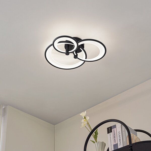 Lindby LED φωτιστικό οροφής Sorma, μαύρο, CCT, ρυθμιζόμενο, ρυθμιζόμενος, Μαύρο, Σαλόνι / τραπεζαρία, Μέταλλο, σύγχρονο